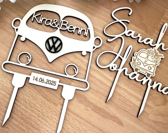 Bulli cake topper for the wedding cake and birthday cake, lasered or engraved, personalized with your names, VW Bus Volkswagen