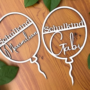 Schulkind-Caketopper zur Einschulung,mit individuellem Namen für den den optimalen Start ins Schulleben, Luftballon-Design für Kuchen/Torten