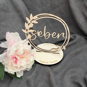Personalisierte Tischkarten/Tischnummern für Hochzeit aus Holz für den Hochzeitstisch mit euren Namen und Hochzeitstag, Version "Schrift"