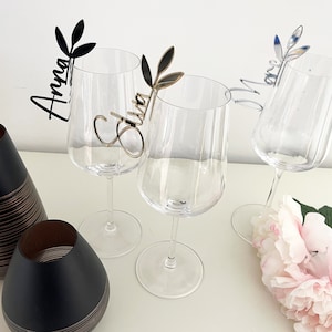 Getränkehänger für Hochzeiten & Geburtstage mit Blättern, personalisiert, Cocktail-Anhänger, Platzkarten aus Acryl, Gold, Silber, Roségold