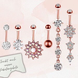 Flower belly button piercing in rose gold for a special appearance image 8
