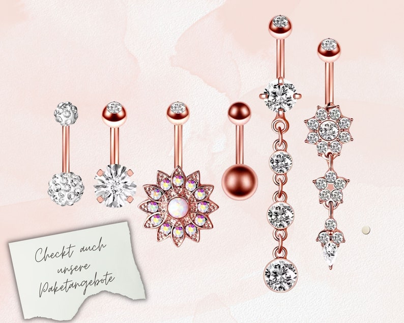 Flower belly button piercing in rose gold for a special appearance image 8