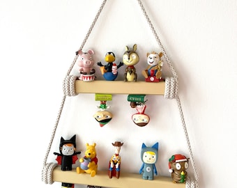 Beige: Double Tonie rod/Tonie shelf, 20 cm & 30 cm, two-storey storage of Tonie figures in the children&#39;s room by NoriKids, many cord colors