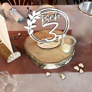 Personalisierte Tischnummern für Hochzeit, 4 mm dickem Holz für den Hochzeitstisch mit euren Namen und Hochzeitstag, Version: "Nummer"