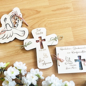 Kreative Geldgeschenke zur Taufe, Kommunion oder Konfirmation aus Holz, zum Verschenken von Geldscheinen mit persönlicher Nachricht & Spruch
