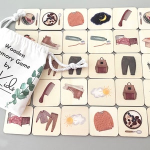 Montessori children's memory game with bag from Norikids, particularly robust wooden cards