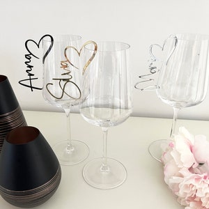 Getränkehänger für Hochzeiten und Geburtstage mit Herz, personalisiert, Cocktail-Anhänger, Platzkarten aus Acryl, Gold, Silber, Roségold