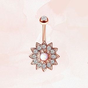 Flower belly button piercing in rose gold for a special appearance image 4