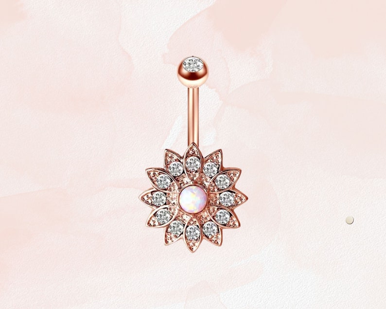Flower belly button piercing in rose gold for a special appearance image 4