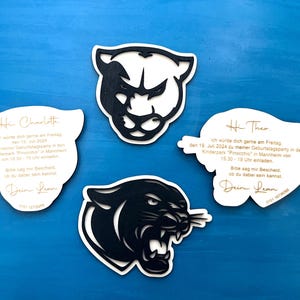 Panther Einladung aus Holz, 3D geklebt, Raubkatzen-Fans, für den besonderen Geburtstag, Raubtier-Fans, Schwarzer Panther-Fans