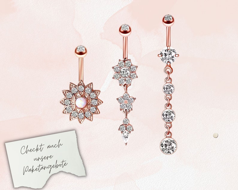 Flower belly button piercing in rose gold for a special appearance image 7