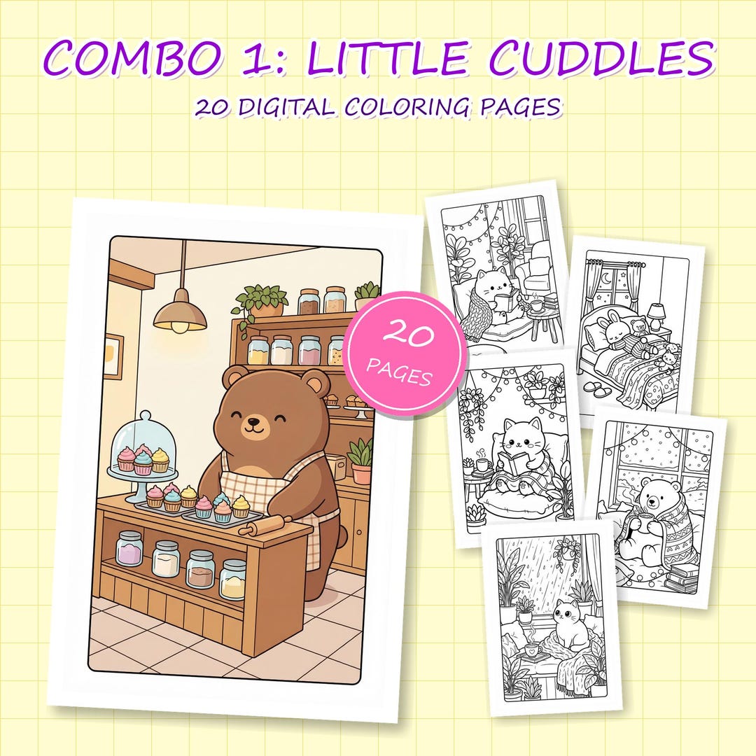 Cozy Cuddles Bundle: 20 Animal Coloring Pages for Relaxation (PDF ...