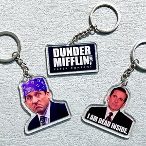 Michael Scott The Office Keychain Double Sided Keyring, American TV Series The Office Dunder Mifflin Paper Company Keyring Christmas Gift