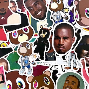 Dropout Bear Ye Assorted Stickers, American Rapper Hip Hop Random Non-Repeated Waterproof Removable Ye Dropout Bear Stickers