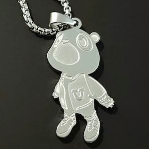 Dropout Bear Stainless Steel Necklace, American Hip Hop Rapper Necklace, Music Gift Decor, Chain Length 50cm, 60cm