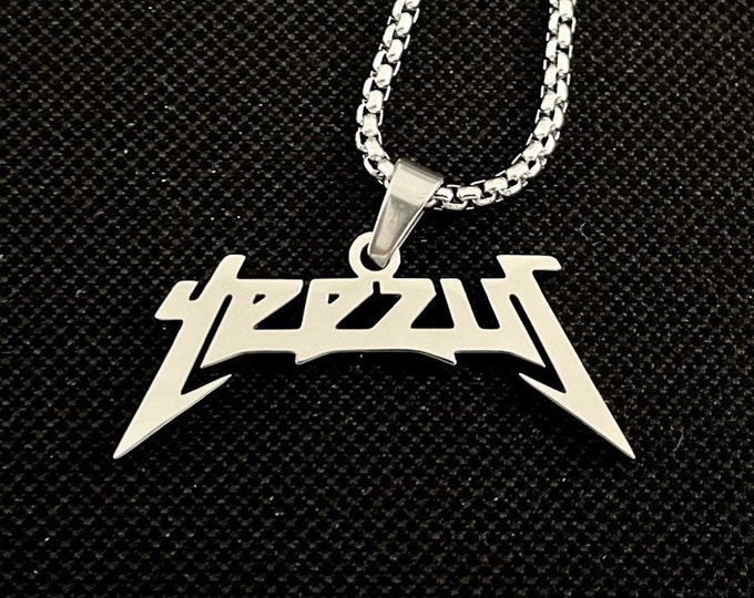 Yeezus Silver Stainless Steel Necklace, American Hip Hop Rapper Necklace, Hip Hop Music Gift, Chain Length 50cm, 60cm