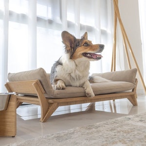 Small Size High-End Dog Couch, Luxury Wood Raised Pet Sofa, Tiny Dog Bed, Elevated Pet Cot
