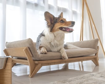 Small Size High-End Dog Couch, Luxury Wood Raised Pet Sofa, Tiny Dog Bed, Elevated Pet Cot