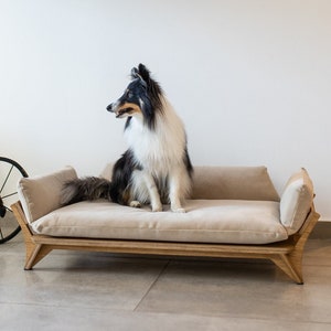 Luxury Wood Raised Pet Sofa, Medium Size High-End Dog Bed, Pet Cot Housewarming Gift