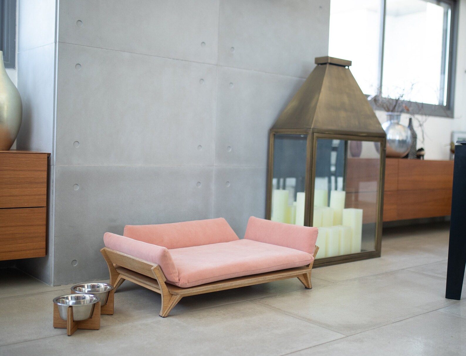 Illustration of Solid Wood Elevated Dog Bed With Pillow