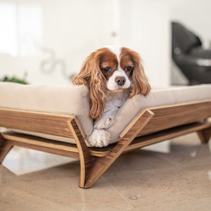 Puppy Dog Bed, Nordic Japandi Style Pet Bed, Small Dog Couch, Small Size Walnut Wood Pet Sofa, Scandinavian Pet Furniture, Dog Lover Gift