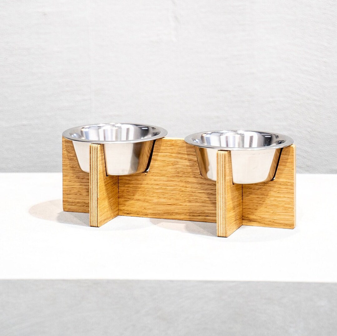 Small Oak Wood Dog Bowls, Puppy Dog Wood Stand, Small Size Raised