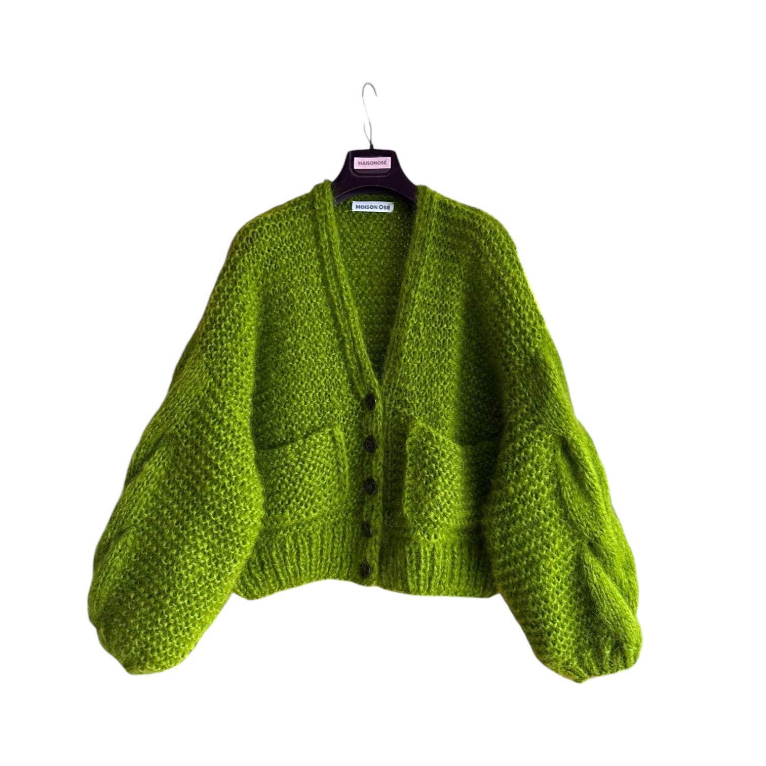 アウターその他 Fallett Crochet Striped Knit Cardigan Green FA2302KT08IV Mohair Cardigan in Apple Green With Buttons and Pockets - Etsy
