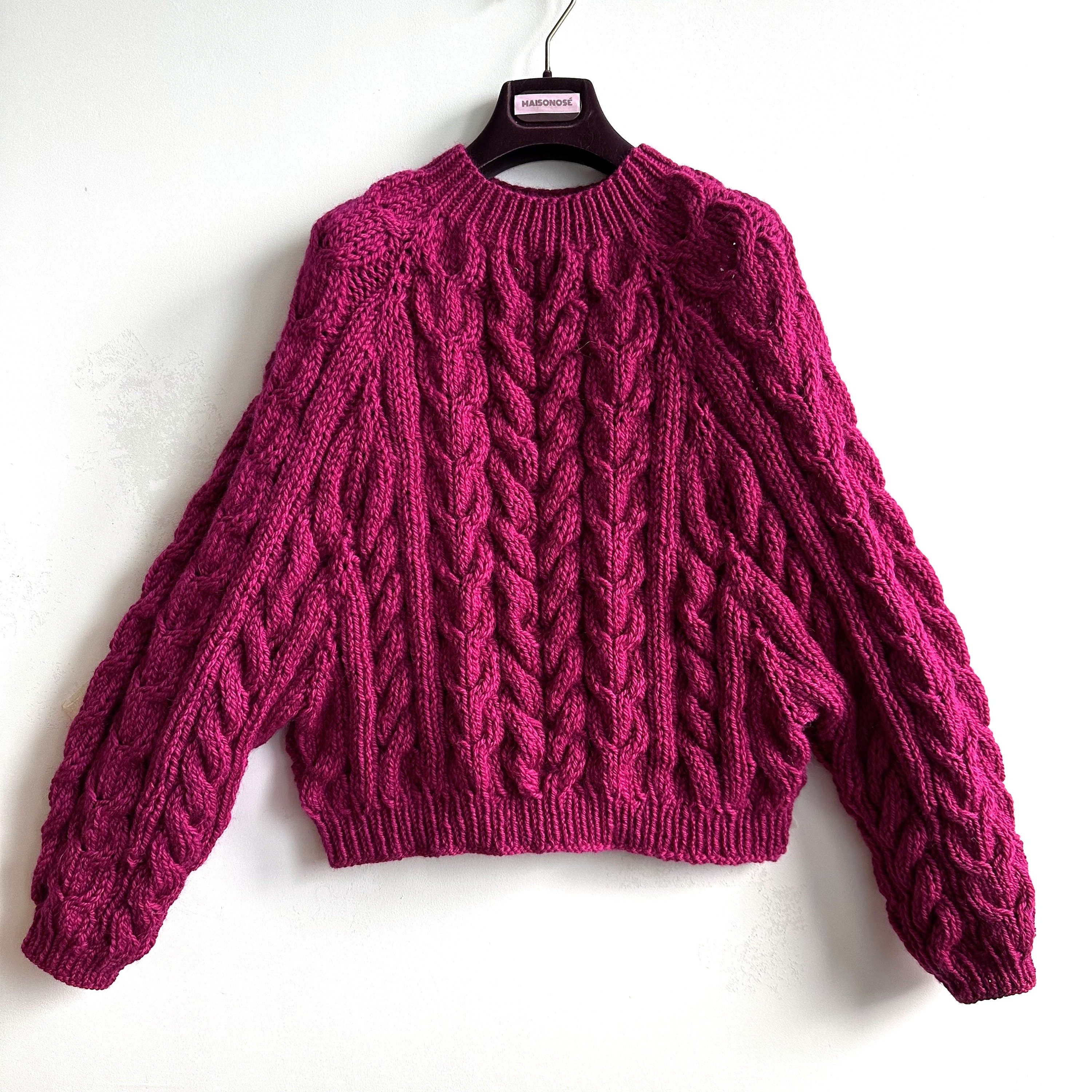 Chunky Cropped Women's Cable Knit Sweater in Poppy Fuchsia Chunky Cropped Women's Cable Knit Sweater in Poppy Fuchsia
