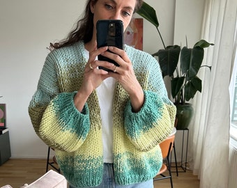 Vegan knitted cardigan in yellow green and mint green