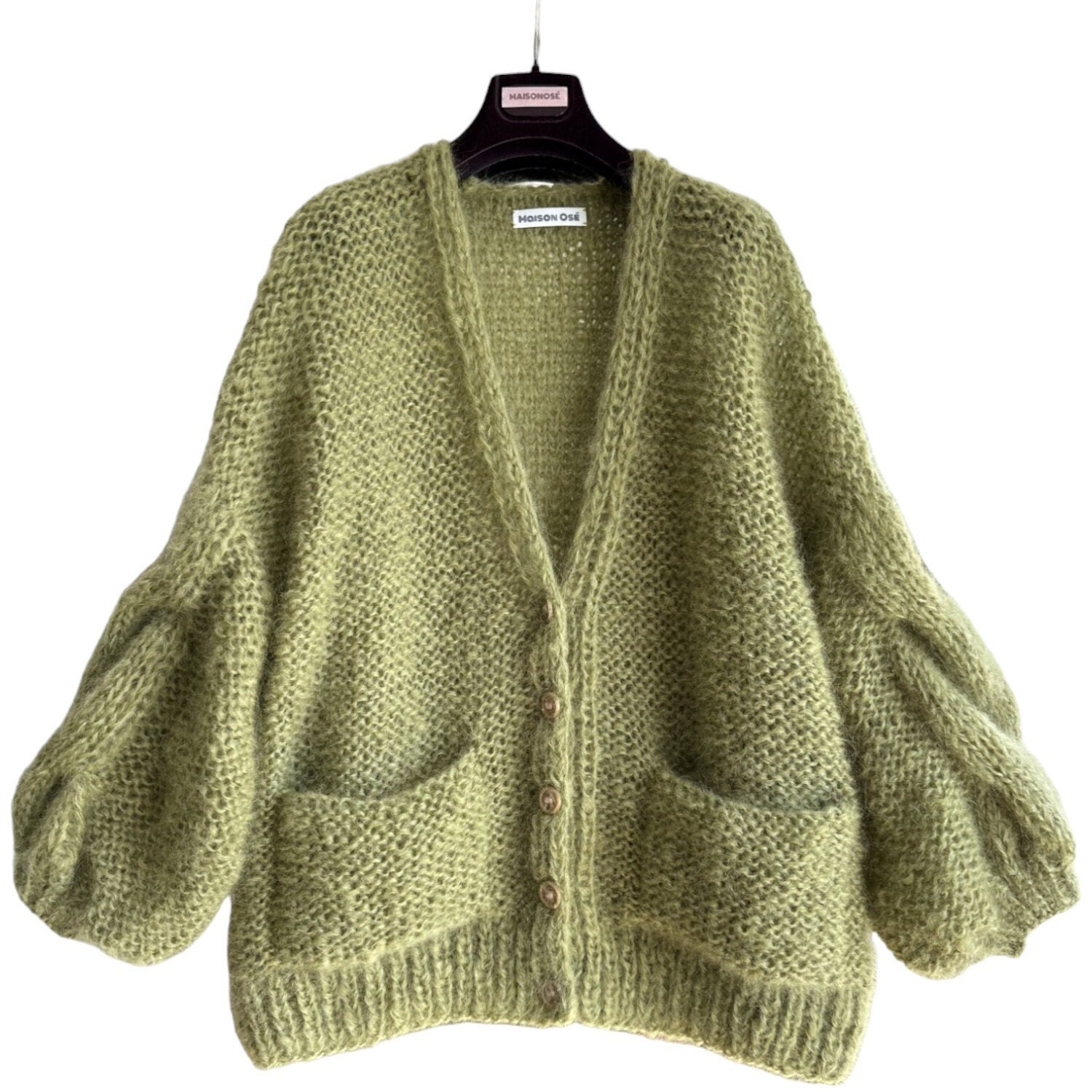 Mohair Cardigan in Pistachio Green With Buttons and Pockets Mohair Cardigan in Pistachio Green With Buttons and Pockets