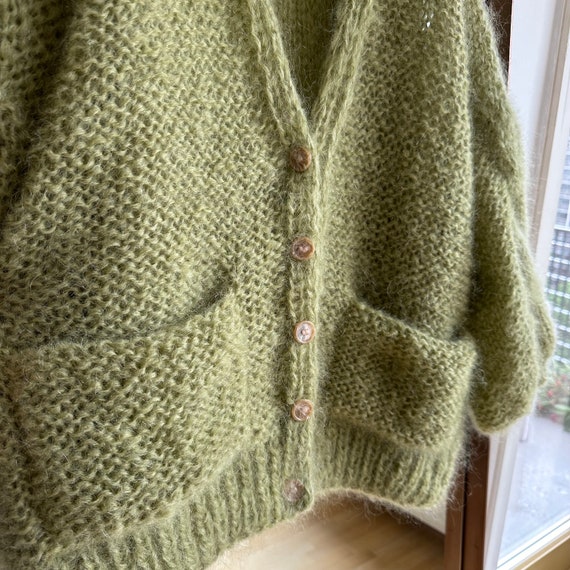 Mohair Cardigan in Pistachio Green With Buttons and Pockets Mohair Cardigan in Pistachio Green With Buttons and Pockets