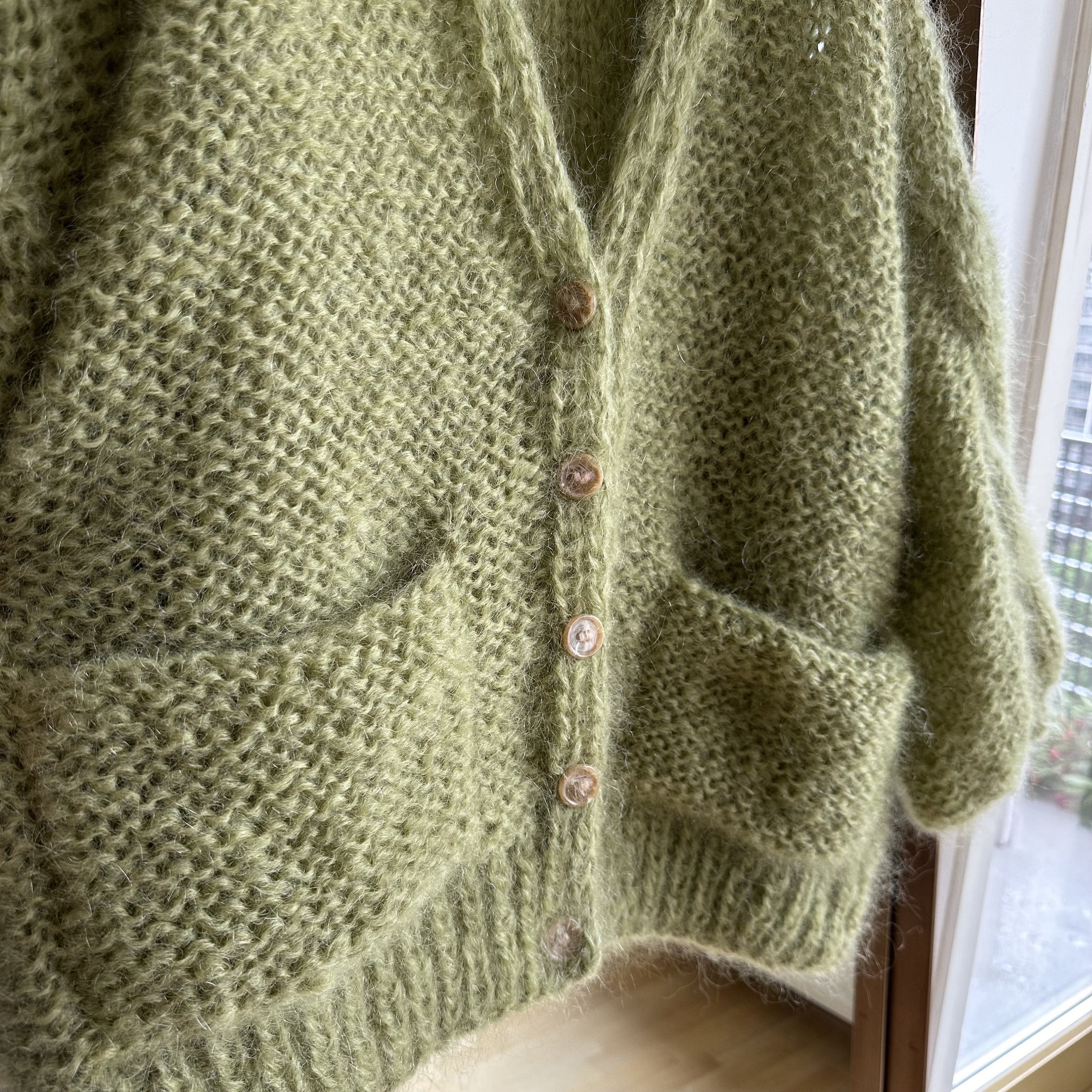 Mohair Cardigan in Pistachio Green With Buttons and Pockets Mohair Cardigan in Pistachio Green With Buttons and Pockets