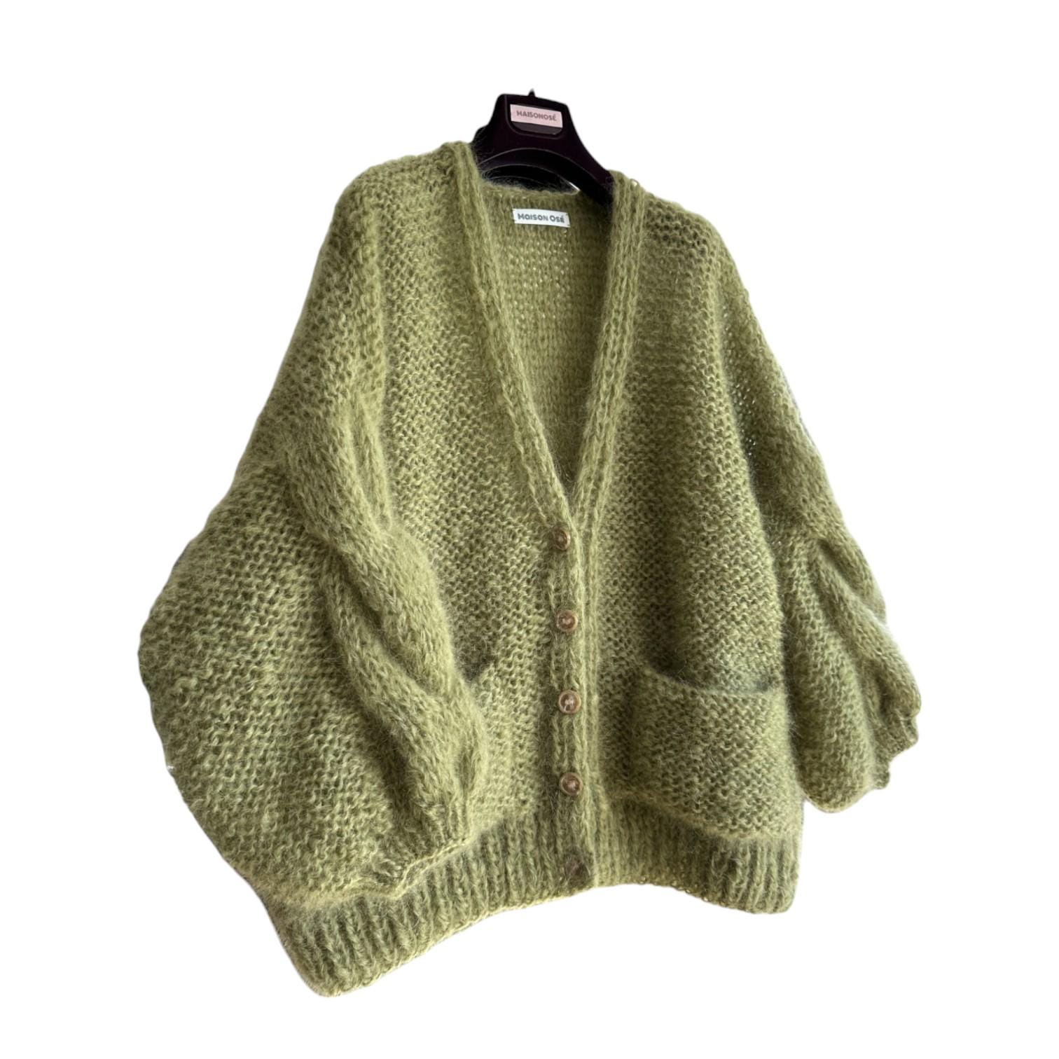 Mohair Cardigan in Pistachio Green With Buttons and Pockets Mohair Cardigan in Pistachio Green With Buttons and Pockets