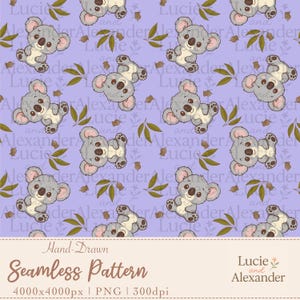 Koala Seamless Pattern | Hand-Drawn | 4000x4000px PNG 300dpi | animal pattern | Cute Print for Fabric, Scrapbooking & More