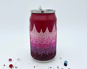 Luxury thermos in the shape of a personalized can with Swarovski crystals, thermos-Lata, thermoses with Swarovski in pink gradient, Thermoses, Cool Thermoses