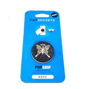 PopGrip med fjäril och Swarovski-kristaller - Glittrande mobiltelefonhållare - Elegant handgjord accessoar