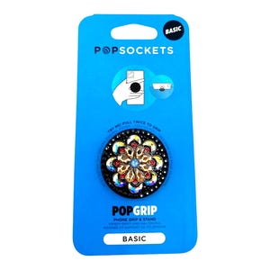 PopGrip orné de cristaux Swarovski - Élégante fleur mandala aux cristaux scintillants - Support de téléphone portable fait main - Accessoire cadeau pour téléphone portable