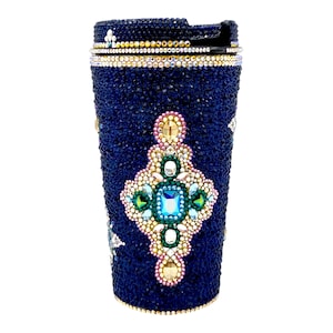Imperial Dark Indigo Crystal Tumbler-Hand Embellished Luxury Cup-Statement Crystal Art Piese