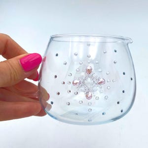 Glasbecher verziert mit SWAROVSKI-Elementen, transparenter Becher, Milchkrug, dekorierter Becher, Milchkrug, Milchkrug, Becher, kleiner Becher