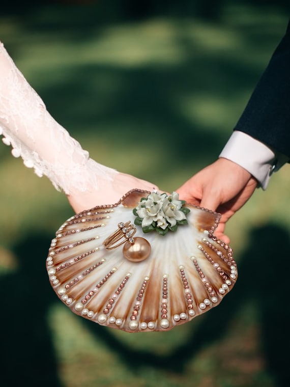 Ring Holder Wedding Ring Holder With Pearls and SWAROVSKI Crystals Ring Holder With Swarovski Natural Shell Ring Holder Etsy Canada