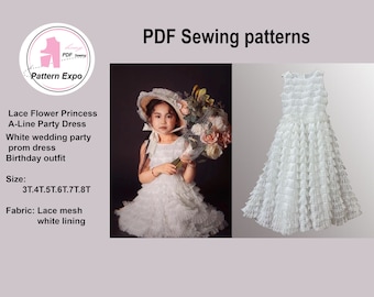 Lace Flower Princess Dress Sewing Pattern A-Line (PDF Pattern)