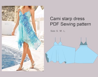 Summer Cami Dress PDF Sewing Pattern, V-Neck, Adjustable Strap (Sizes S-M-L)