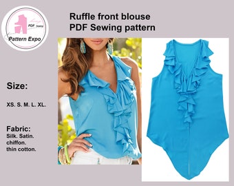 Ruffle Front Blouse Sewing Pattern (PDF)
