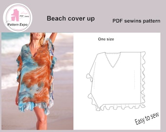 Beach coverup. Relaxed outfit. / PDF Sewing pattern / One size