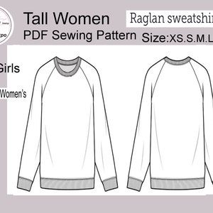 Großes Frauen-Sweatshirt mit Raglanärmel / PDF-Schnittmuster / Größe: XS. S.M.L.XL