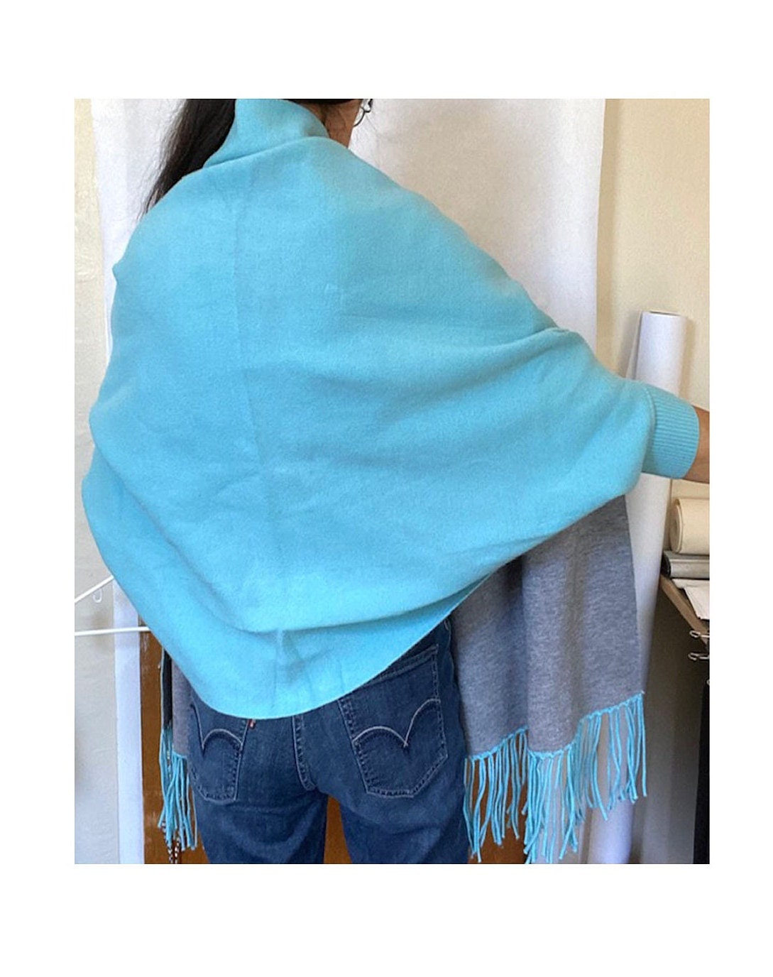 Open Front Fringe Hem Poncho