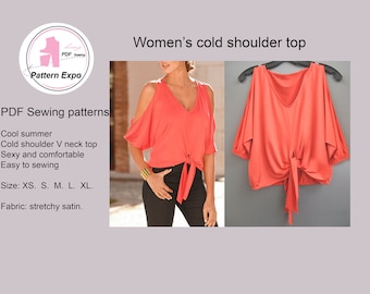 Summer top. Cold shoulder top. casual summer top. PDF Sewing pattern.