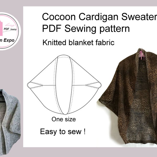 Cocoon Cardigan Sweater / Warp Sweater/PDF Sewing pattern / One size/ Easy to sew.  used knit stretch fabric 1.25YD.