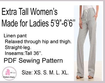 Tall Women's Linen Pants Sewing Pattern – 36'' Inseam (PDF Pattern)