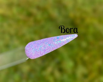 Bora- nail dip powder, nail dip, dip powder, nails, acrylic, purple, shimmer, flake